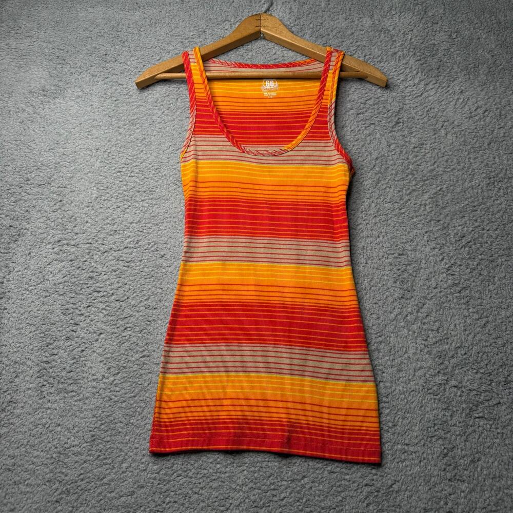Route 66 Tank Top Women's Small Red and Orange Striped Sleeveless Retro Sunset